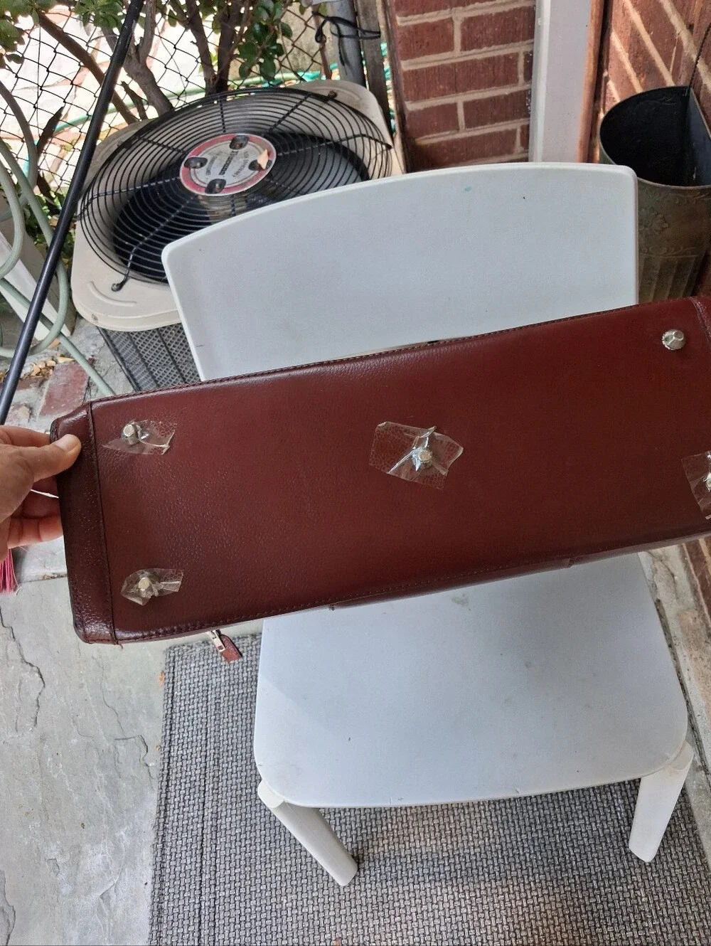 Chestnut Brown Leather Briefcase with Wooden Top Handle